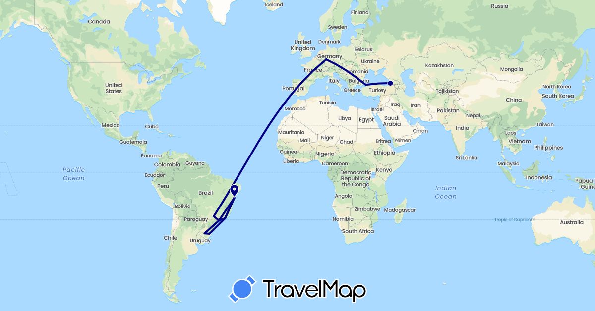 TravelMap itinerary: driving in Brazil, Germany, Georgia, Turkey (Asia, Europe, South America)